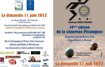 Les Clubs Rotary de Herstal et Liège Airport vous invitent à  la 14ème journée de Pétanque.